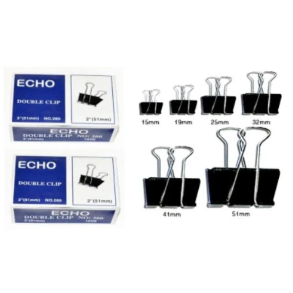 Hộp 12 kẹp bướm đen ECHO BINDER CLIP