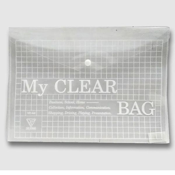 Bìa nút A4 nhựa PP trắng trong có nắp gài nút KT 23,5 x 33cm
